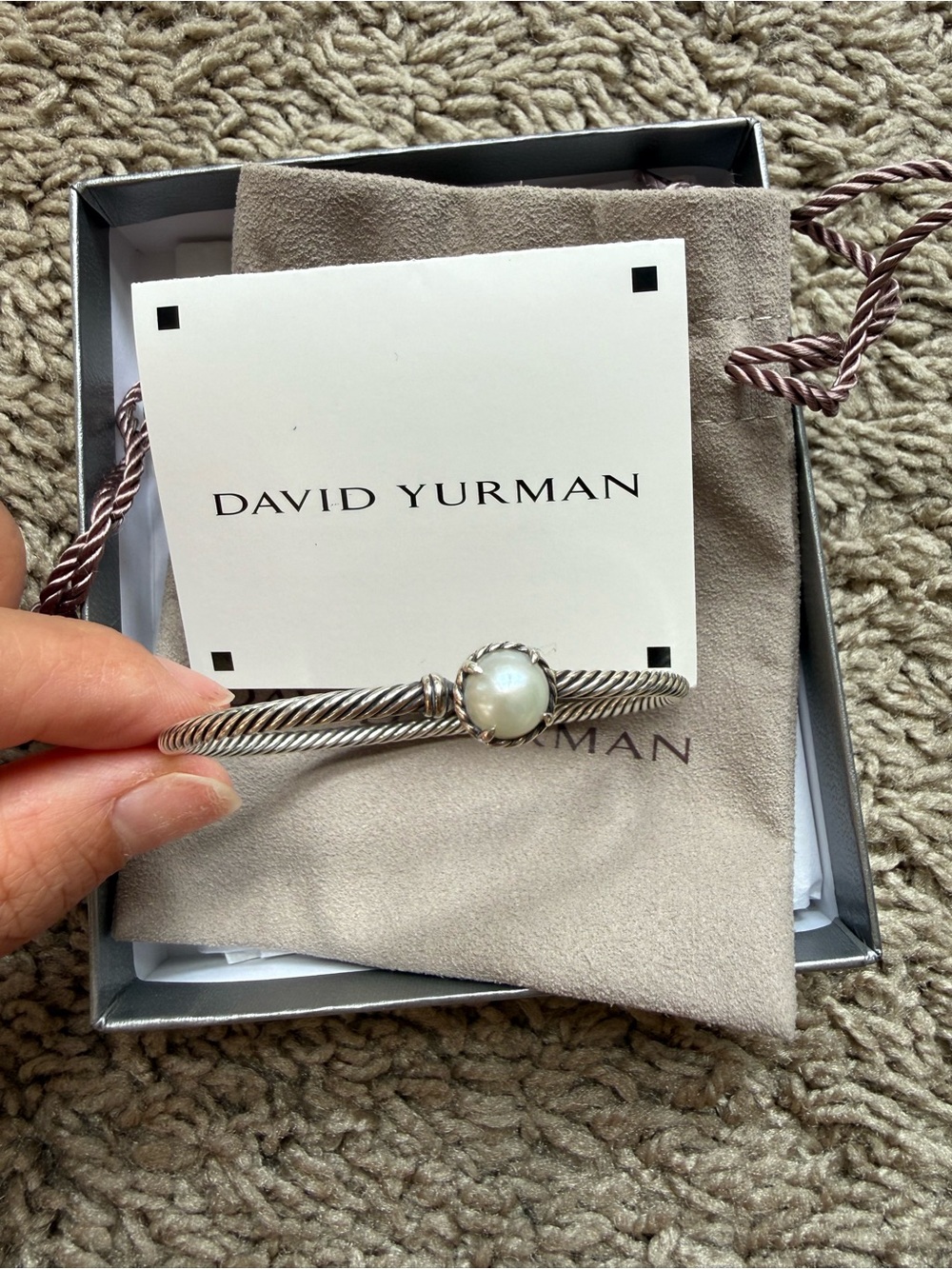 David Yurman White Pearl Bangled Bracelet Silver